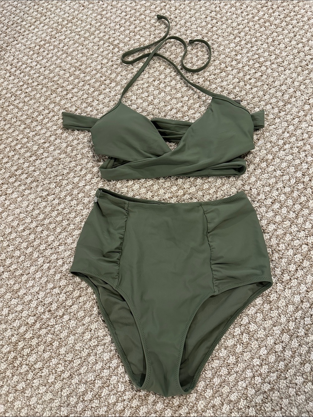 aerie Olive Green Wrap Halter Bikini Set